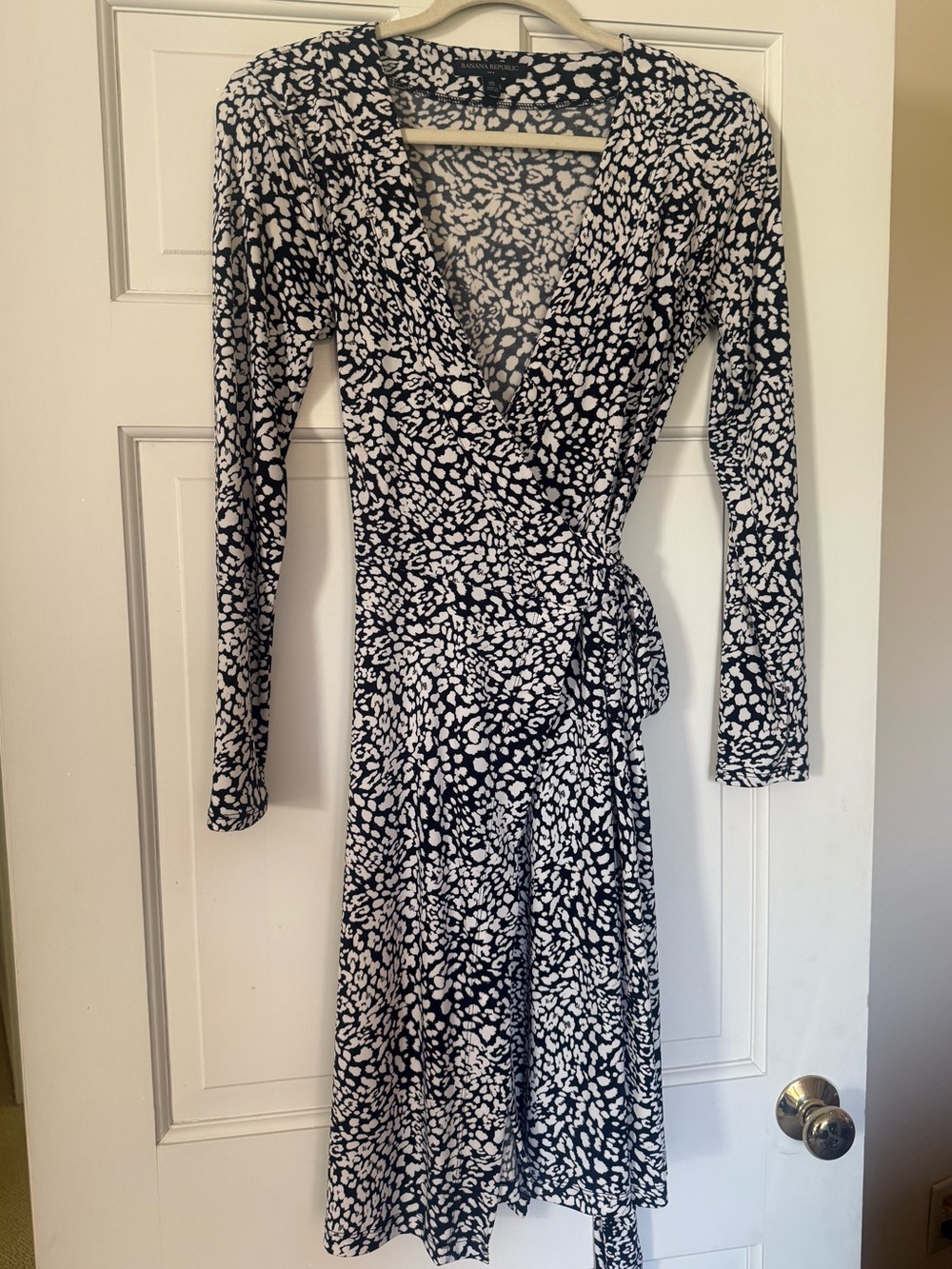 Banana Republic Black & White Leopard Print Tie-Front Dress